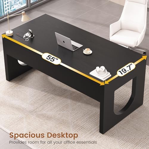 SEDETA 55" Modern Executive Office Desk with 3 Drawers, Black - Image 5