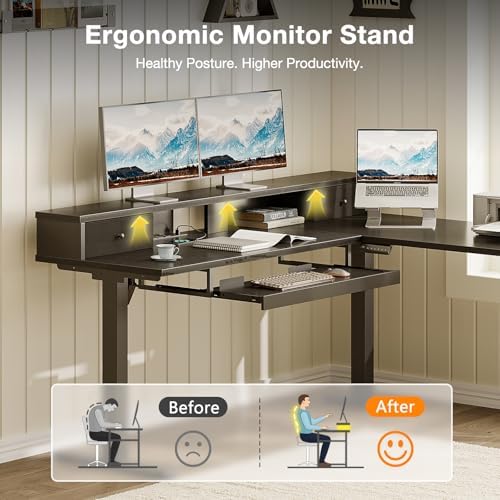 Casaottima 59" L Shaped Electric Standing Desk with Drawers, Black - Image 6