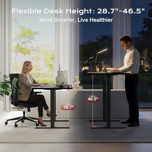 Huuger 63 X 24 Inch Electric Standing Desk with Power Outlets and USB-C Port, Height Adjustable Desk, Sit Stand Desk for Home Office, Computer & Gaming Desk with 3 Presets, Stable Steel Frame, Black - Image 3