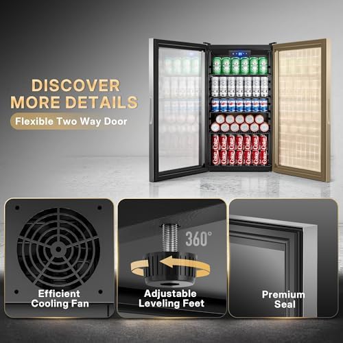 130 Can Beverage Refrigerator, 3.2 Cu.ft Mini Fridge, Glass Door, Silver - Image 5