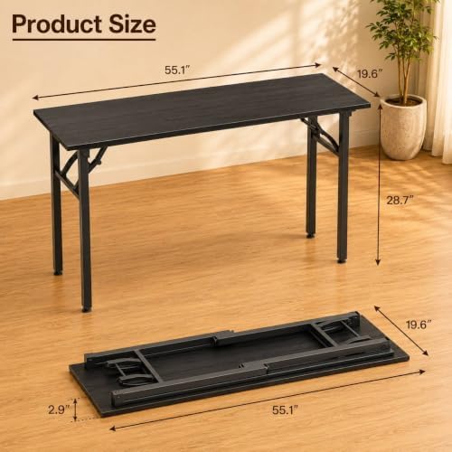 Folding Table Computer Desk - 55.1" No Assembly Folding Desk Design and Foldable Office Desk, Small Desk for Bedroom, Compact Storage Portable Use for Dorm and RV Small Space, Dark Oak - Image 3