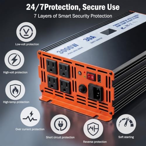 Sump Pump Battery Backup System, 3000W Pure Sine Wave Inverter with LCD Display, Auto Switches to Battery Power for Continuous Sump Pump Operation, for Basement Flood Protection&Power Outage Emergency - Image 3
