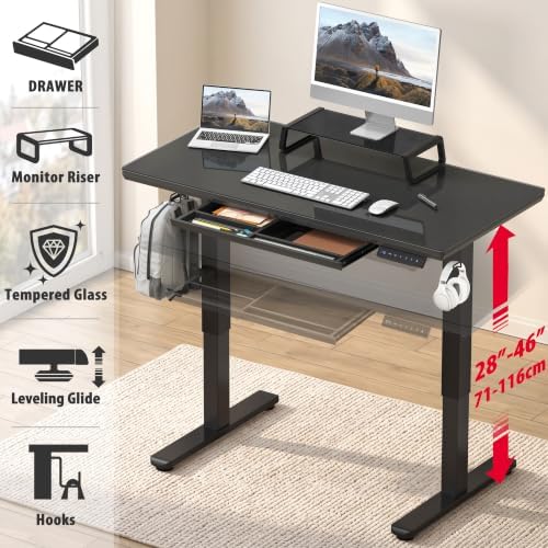 SHW 48-Inch Glass Electric Height Adjustable Standing Desk, Black - Image 3