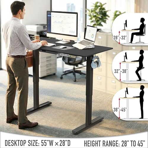 SHW 55 x 28 Electric Height Adjustable Standing Desk w/Drawer, Black - Image 5