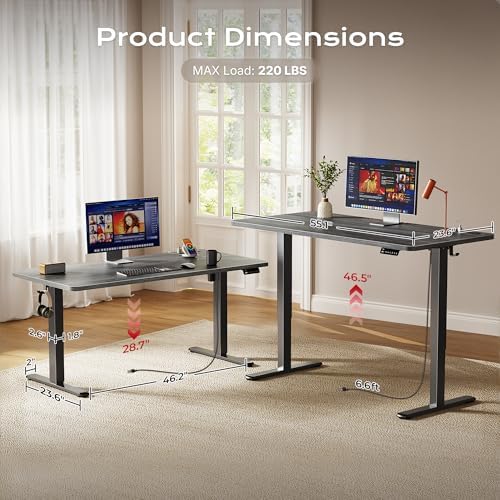 Huuger 55 X 24 Inch Electric Standing Desk with Power Outlets and USB-C Port, Height Adjustable Desk, Sit Stand Desk for Home Office, Computer & Gaming Desk with 3 Presets, Stable Steel Frame, Grey - Image 5