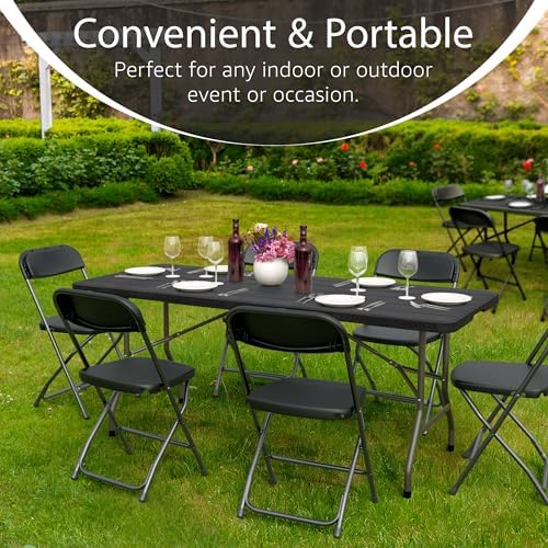 2 PACK of 6 Feet Foldable Table with Built in Handle & Steel Legs | 6FT Heavy Duty Folding Portable | Perfect for Party, Dining, Wedding, Events, Picnic Indoor Outdoor Camping Utility Folding - 6 Foot - Image 4
