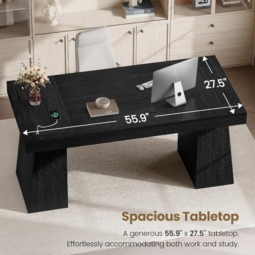 55.9" Wood Executive Desk with Storage, Modern Home Office Desk (Black) - Image 6