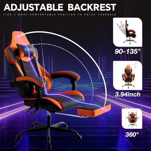 Gaming Chair with Footrest, High Back Gaming Chairs PVC Leather Ergonomic Gamer Chair with Adjustable Headrest Lumbar Support Racing Style Video Gaming Chair for Office/Home (Black Orange) - Image 4