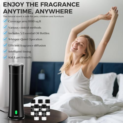Waterless Scent Diffuser Kit — Covers 1,500 sq. ft. Suitable for Large Rooms, Home, Offices, and Hotels. Includes Five Essential Oils and Remote Control. Black - Image 2