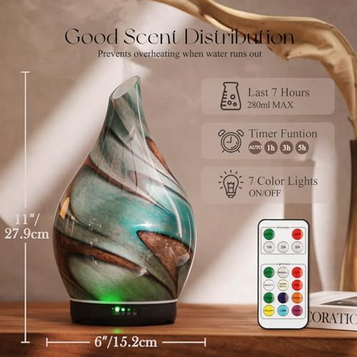 Porseme 280ml Remote Essential Oil Diffuser 3D Glass Ultrasonic Mist 7H - Image 3