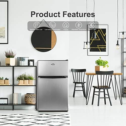 Walsh Compact Retro Refrigerator, Dual Door Mini Fridge, Energy Efficient, Adjustable Mechanical Thermostat with Freezer, Reversible Doors with leveling Front Legs, 3.1 Cu Ft, Stainless Steel - Image 3