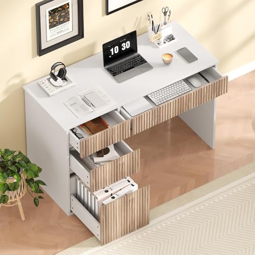 4 EVER WINNER White Desk with Drawers, 48 Inch Computer Desk with Storage - Image 3