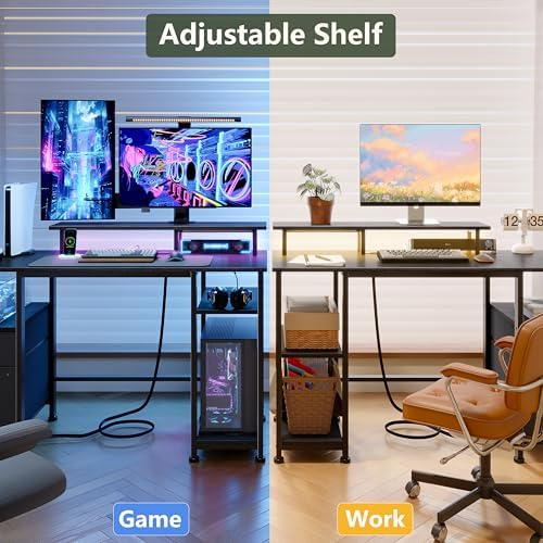 Furologee 61" Gaming Desk with Outlets & LED, Large Computer Desk, Black - Image 6