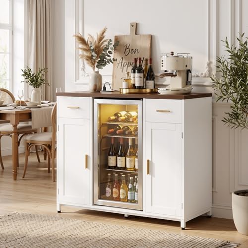 Unikito Coffee Bar Cabinet with Mini Fridge Space & Power Outlet, White - Image 3