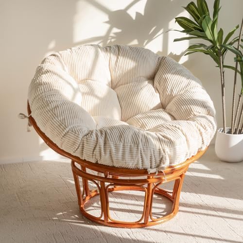HIGOGOGO Papasan Chair Cushion with Corduroy Cover (Without Chair), 48 x 48 Inch Supportive Cushion, Overstuffed Chair Cushion,Beige by HIGOGOGO