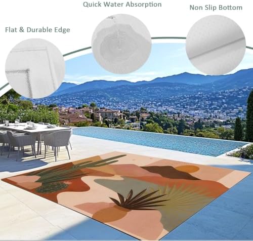 Boho Dessert 5x8 Waterproof Outdoor Rug with Non‑Slip Backing Rustic Southwest Radiant Sunburst Cactus Machine Washable Deck Patio Rug Mat for Camping, RV, Garden, Balcony Pool - Image 5