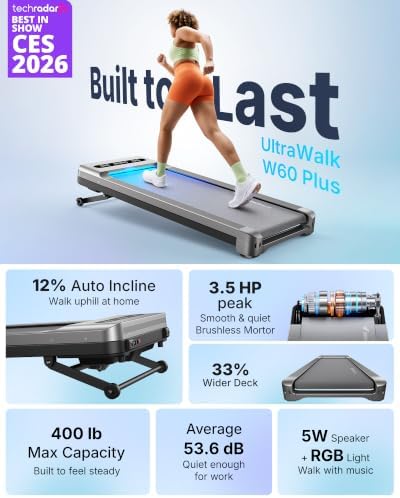 MERACH UltraWalk W60 Walking Pad Treadmill with 12% Auto Incline, Under Desk Walking Pad 400lb Capacity, Max 3.5HP Heavy Duty Walking Pad with Incline for Tall People with BT Speaker, RGB Light & APP - Image 2