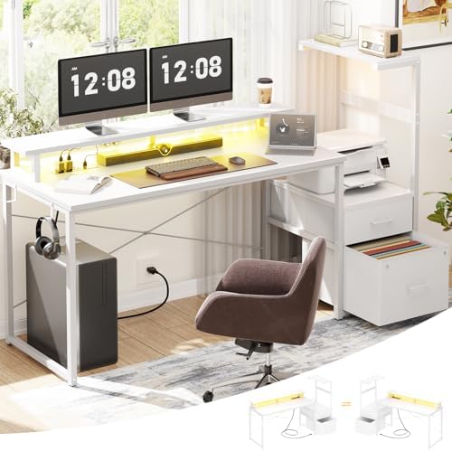 Aheaplus 59" Gaming Desk with RGB LED & Power Outlet &PC Case/Printer Stand - Image 5