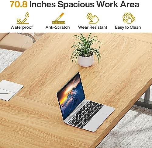 Tribesigns 70.8-Inch Executive Desk, Large Computer Office Desk Workstation, Modern Simple Style Laptop Desk Study Writing Table Business Furniture for Home Office (Light Walnut/Black, 70.8 Inch) - Image 6