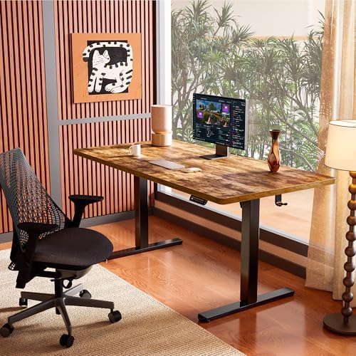 ErGear Height Adjustable Electric Standing Desk, 48 x 24 Inches Sit Stand up Desk, Memory Computer Home Office Desk, Vintage Brown - Image 2
