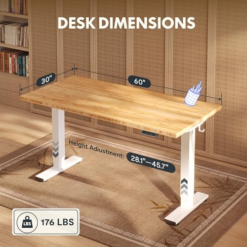 FLEXISPOT 60" x 30" Solid Bamboo Standing Desk, White Frame - Image 2