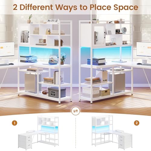 SEDETA 58'' L Shaped Computer Office Desk with 3 Drawers and Bookshelf - Image 5