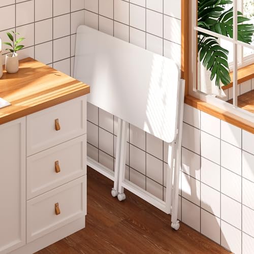 4NM 31.5" Mobile Small Rolling Computer Desk, Folding Laptop Cart Table with Wheels, Portable Office Desk for Small Space Couch Bed - All White - Image 5
