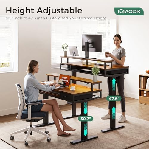 AODK 63 Inch Standing Desk with Drawers & Keyboard Tray, Rustic Brown - Image 4