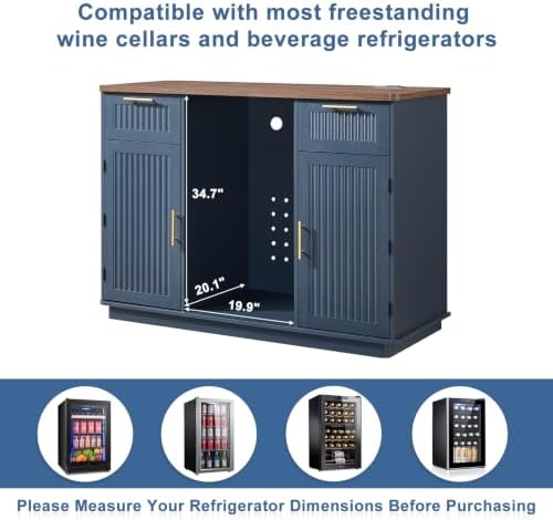 Okvnbjk Mini Fridge Cabinet with Storage & Power Outlet, Navy Blue - Image 7