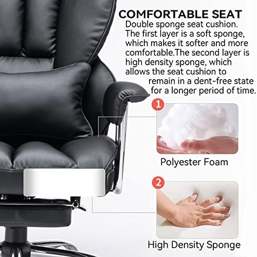 Efomao Big and Tall Office Chair with Foot Rest 400LBS, PU Leather Computer Chair, Heavy Duty Executive Office Chair with Lumbar Support, Black Home Office Chairs - Image 6