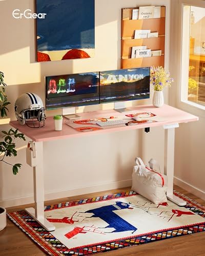 ErGear Height Adjustable Electric Standing Desk, 55 x 28 Inches Sit Stand up Desk, Memory Computer Home Office Desk, Pink - Image 2