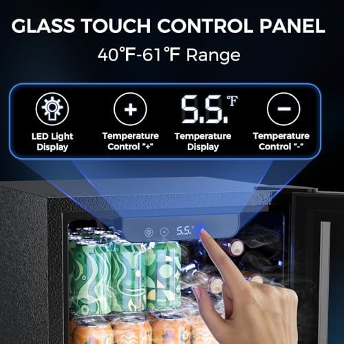COWSAR 1.7 Cu Ft Beverage Refrigerator and Mini Fridge Cooler - 68 Can Capacity, Glass Door, Quiet Operation, LED Temperature Control, Holds 16 Wine Bottles for Bar, Home, Office - Image 4