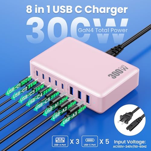USB C Charger 300W USB C Charger Block, 8-Ports GaN IV Fast Charging Station Hub,PD 100W Laptop Charger Adapter,for MacBook Pro/Air/iPad/iPhone16/15/14/Apple Watch/DELL/Samsung for Home Office - Image 2