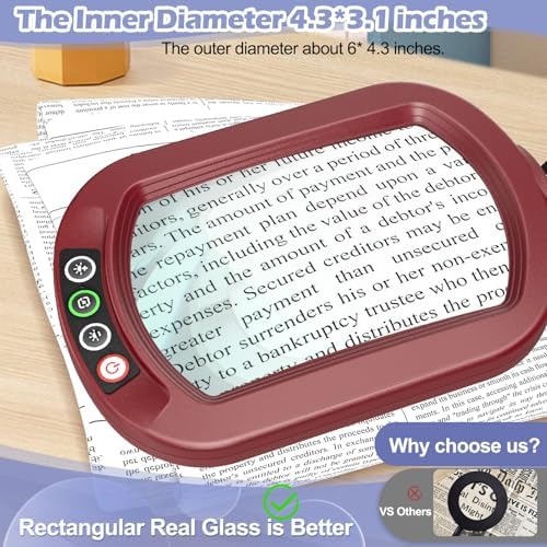 Drdefi 12X Square Magnifying Glass with Light and Stand, Real Glass LED Lighted Magnifier, 5 Color Modes Stepless Dimmable, Hands-Free Mag Desk Lamp with Clamp for Reading Craft Hobby Close Work Red - Image 2