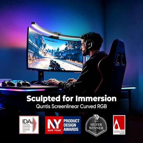 Quntis Curved Monitor Light Bar 15 RGB Backlight for 34"+ Screens, Computer Bar Lights Foldable Dual Light with Color Temperature Brightness Stepless Dimming, No Glare Desk Lamp for Home Office Gaming - Image 2