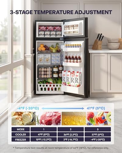 Icyglee 4.5 Cu.Ft Mini Fridge with Freezer, 2 Doors Small Fridge with Adjustable Thermostat & Removable Glass Shelves, Small Refrigerator for Kitchen Office Dorm, Quiet Operation, Black - Image 2