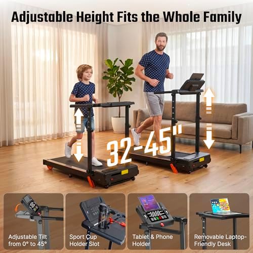 Foldable Walking Pad Treadmill with 12% Incline for Home Small, 3.5HP Under Desk Quiet Treadmill with Handle Bar, Compact Running Machine for 350 Lbs Capacity - Image 6