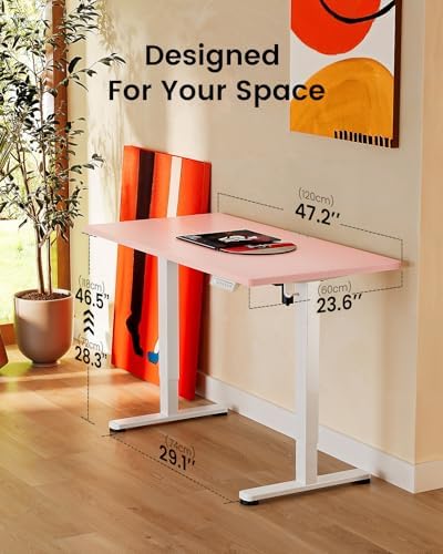 ErGear Height Adjustable Electric Standing Desk, 48 x 24 Inches Sit Stand up Desk, Memory Computer Home Office Desk, Pink - Image 3
