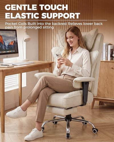 GTPLAYER Big and Tall Office Chair Wide Ergonomic Gaming Chair with Deluxe Embossing Designed Leather with Foot Rest,150°Reclining Adjustable Soft Armrests Pocket Spring Back Support and Pillow - Image 3