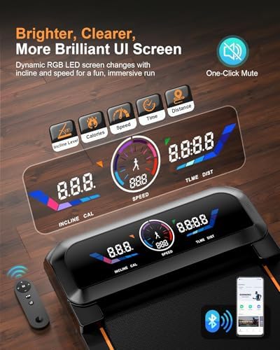 Walking Pad with Auto Incline 15% 12-Level & Speaker, 3 in 1 Under Desk Treadmill, Walking Pad 450lbs Capacity RGB UI Screen, 3.5HP Quiet Portable Walking Pads Desk Treadmills for Home, APP & Remote - Image 4