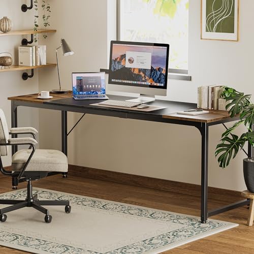 Huuger 78.7 Inch Office Computer Desk with Storage, Writing Work Desk for Home Office, Study, Gaming, Long Simple Desk, Large Legroom, Metal Frame, Rustic Brown and Black - Image 7
