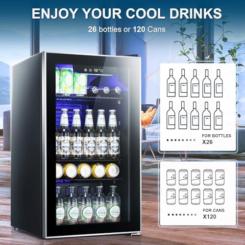 Antarctic Star Beverage Refrigerator -120 Can Mini Fridge for Soda Beer or Wine,Small Drink Dispenser, For Office or Bar with Adjustable Removable Shelves，Convertible Door ，3.1 Cu.Ft - Image 4