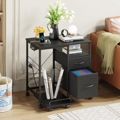 YAOHUOO Printer Stand with Power Outlet/Drawers, Printer and Shredder Stand - Image 5