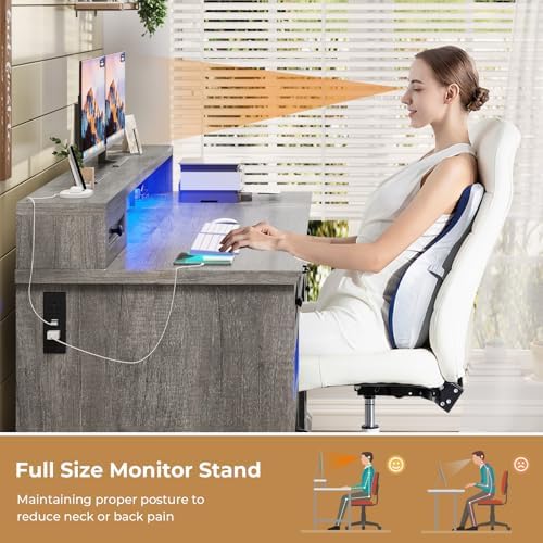 BTHFST 59.1" Executive Desk with File Drawer, Charging Station, Grey - Image 4