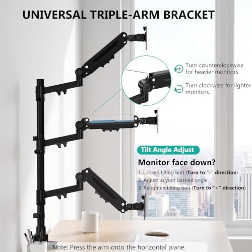 WALI Stacked Triple Monitor Mount for 13-42 inch Curved Screen, Max 26.4lbs - Image 7