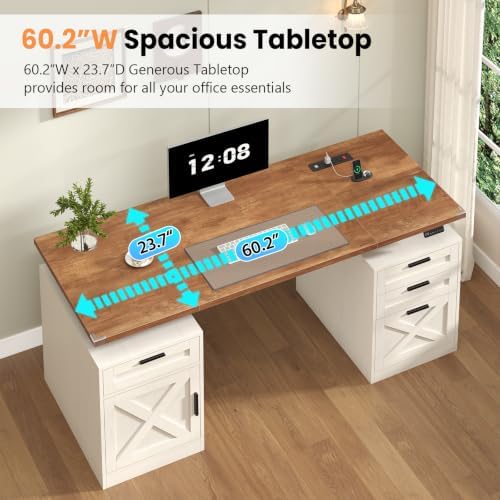 YOMILUVE 60" Farmhouse Electric Standing Desk with Drawers for Home Office - Image 7
