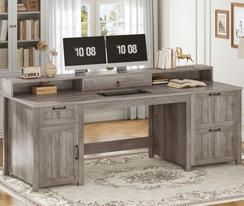 SEDETA 63" Farmhouse Executive Desk with Drawers and Storage Cabinet, Grey - Image 3