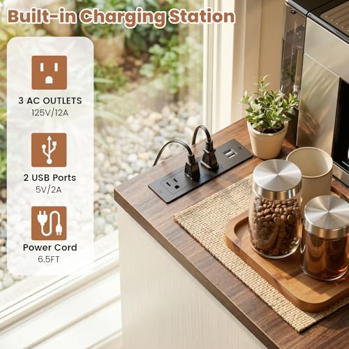 Unikito Coffee Bar Cabinet with Mini Fridge Space & Power Outlet, White - Image 4