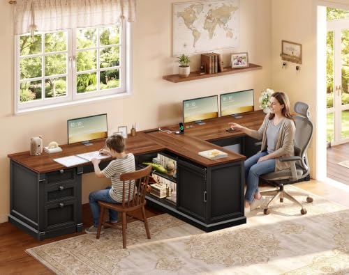 SEDETA 110.2" 2 Person Desk with 6 Drawers & Storage Shelves, Power Strip - Image 3