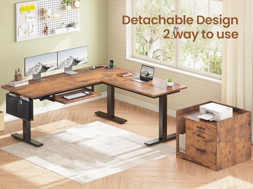 SEDETA L Shaped Standing Desk with File Cabinet, 3 Drawers, Power Outlet - Image 4